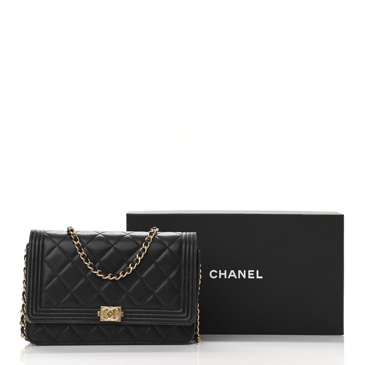 Calfskin Quilted Boy Wallet On Chain WOC Black