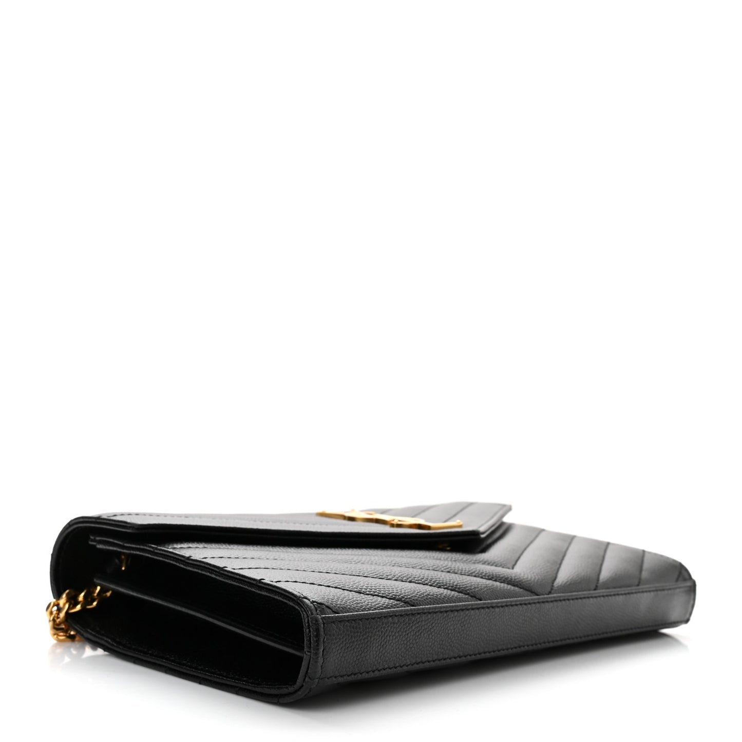 Grain De Poudre Matelasse Chevron Monogram Chain Wallet Black