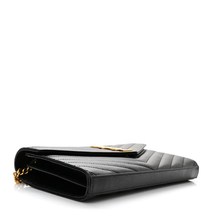 Saint Laurent Grain De Poudre Matelasse Chevron Monogram Chain Wallet Black 4 of 10