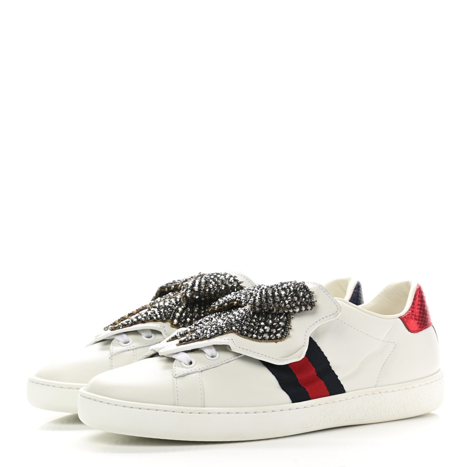 Gucci Calfskin Ayers Web Womens Ace Bow Lace Sneakers 37.5 White 3 of 13