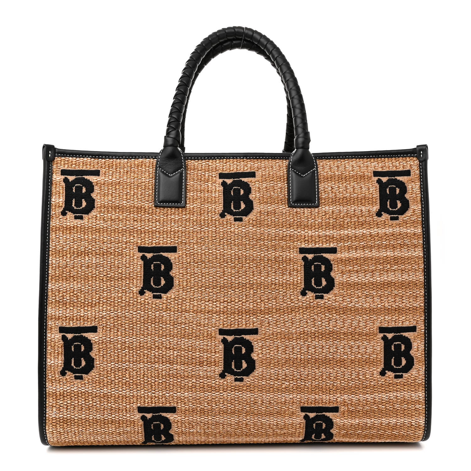 Burberry Raffia Calfskin Medium Freya Tote Natural Black 1 of 12