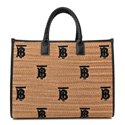 Burberry Raffia Calfskin Medium Freya Tote Natural Black 1 of 12