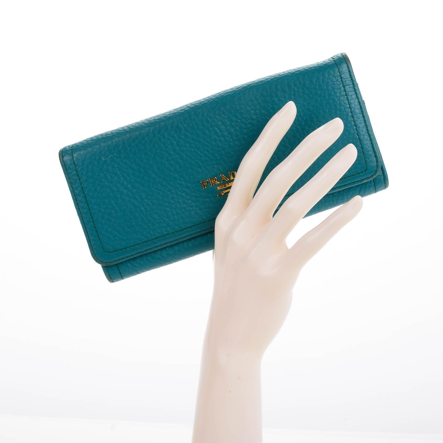 Prada Vitello Daino Continental Flap Wallet Pavone 2 of 8