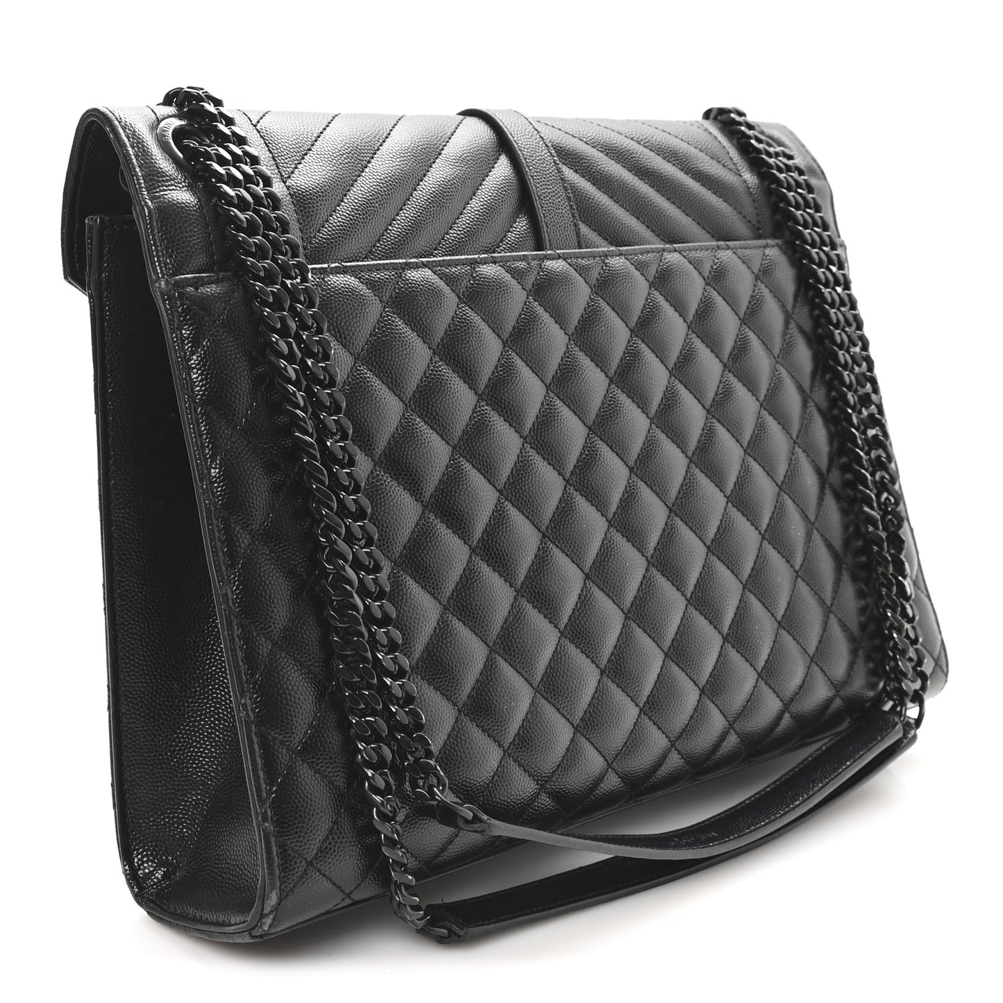 Grain De Poudre Textured Mixed Matelasse Large Triquilt Monogram Monochrome Satchel Black