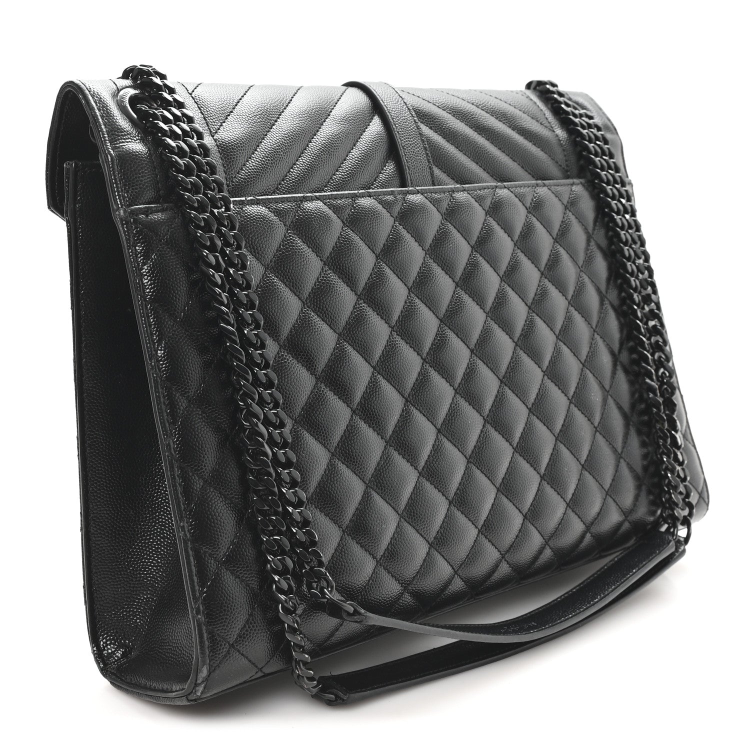 Saint Laurent Grain De Poudre Textured Mixed Matelasse Large Triquilt Monogram Monochrome Satchel Black 3 of 12