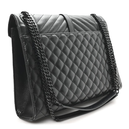 Saint Laurent Grain De Poudre Textured Mixed Matelasse Large Triquilt Monogram Monochrome Satchel Black 3 of 12