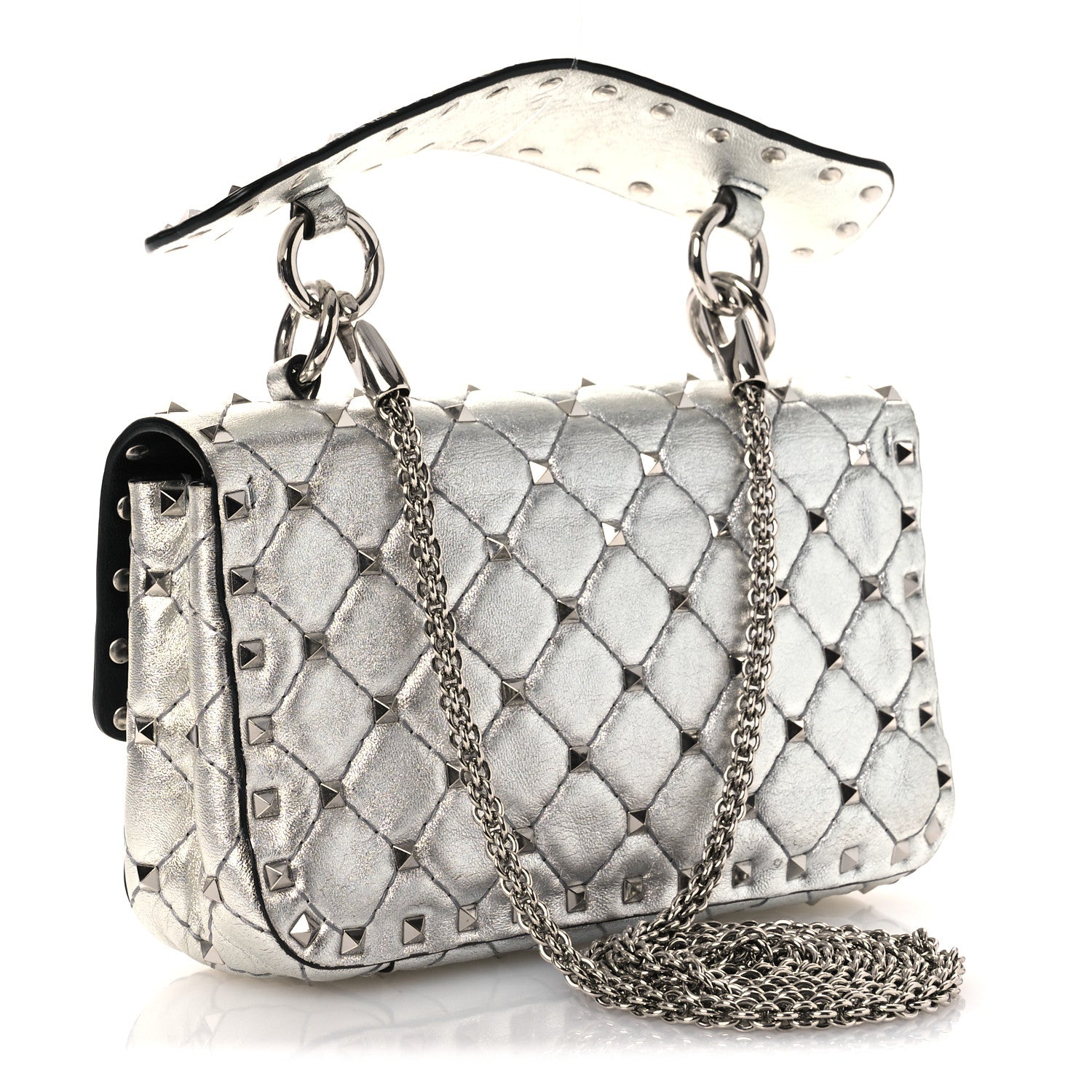 Valentino Garavani Metallic Nappa Small Rockstud Spike Shoulder Bag Silver 3 of 13