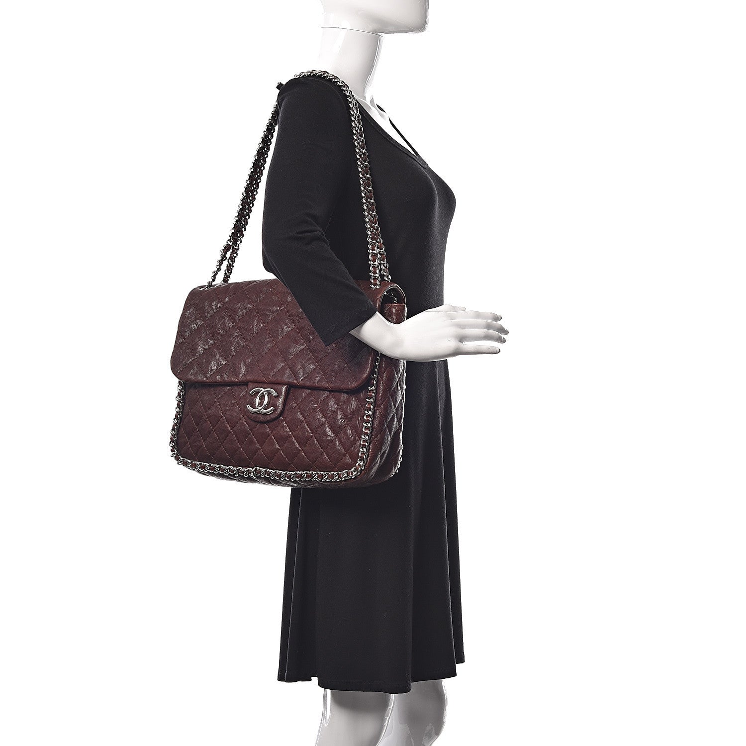 Chanel Crumpled Lambskin Quilted Maxi Chain Around Flap Dark Brown 2 of 17