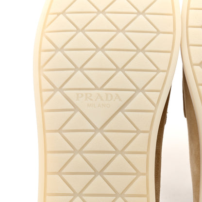 Prada Vitello Scamosciato Metal Triangle Logo Saint Tropez 25mm Loafers 40 Ecru 7 of 9