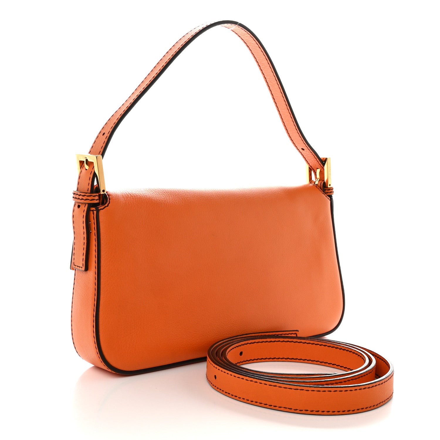 Fendi Vitello Flamingo Enamel Interchangeable Strap Baguette Orange Black Tobacco 3 of 11