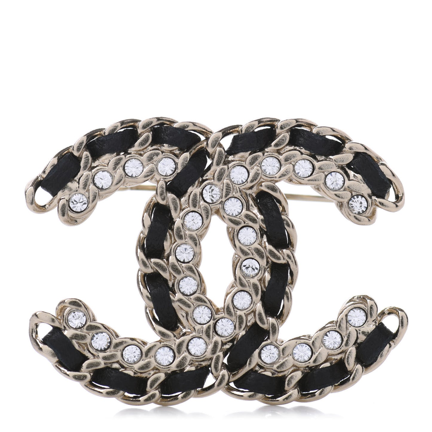 Lambskin Crystal Vintage Allure CC Chain Brooch Black Gold
