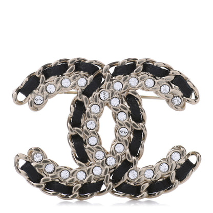 Chanel Lambskin Crystal Vintage Allure CC Chain Brooch Black Gold 1 of 5
