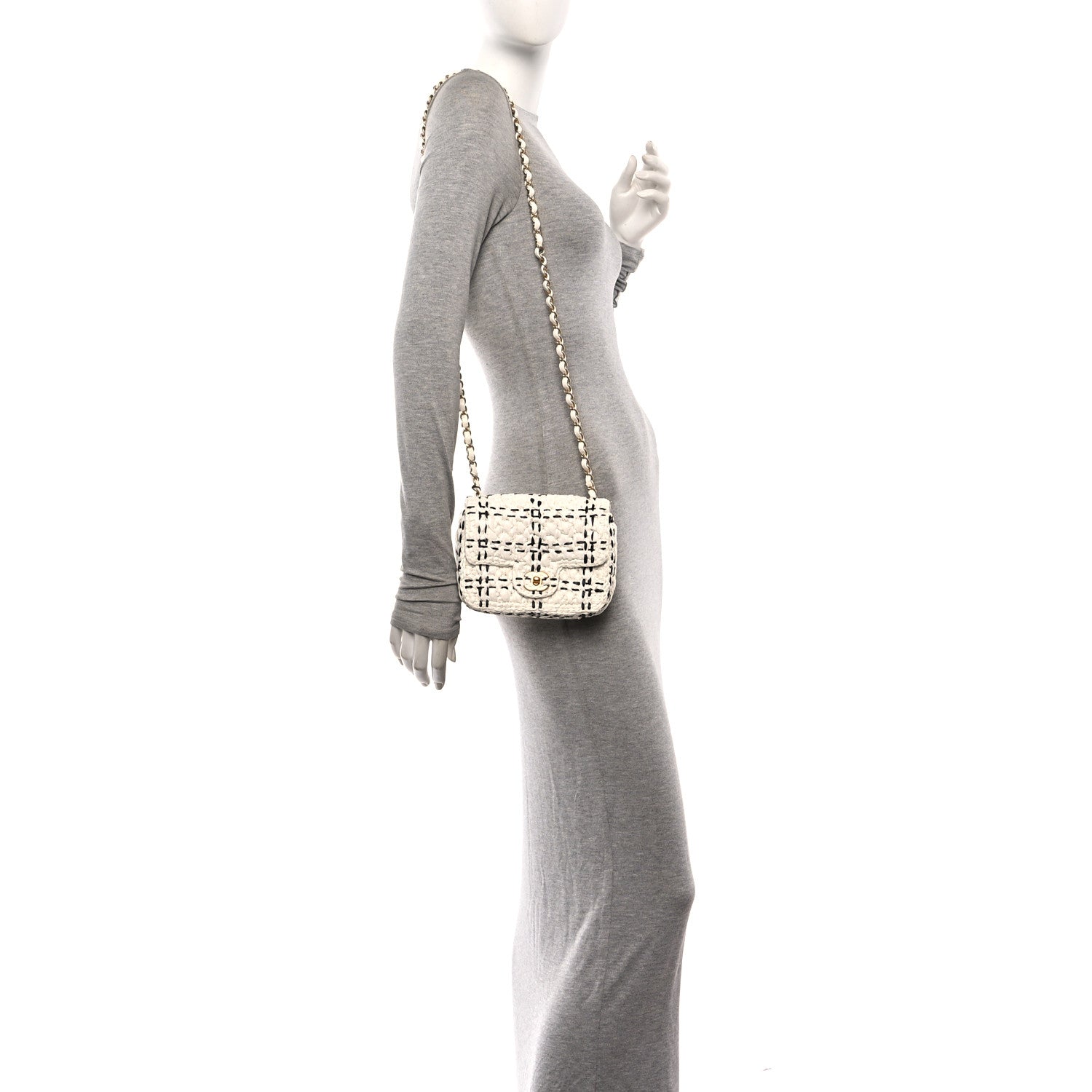 Chanel Raffia Effect Tweedy Mini Flap Bag White Black 2 of 11