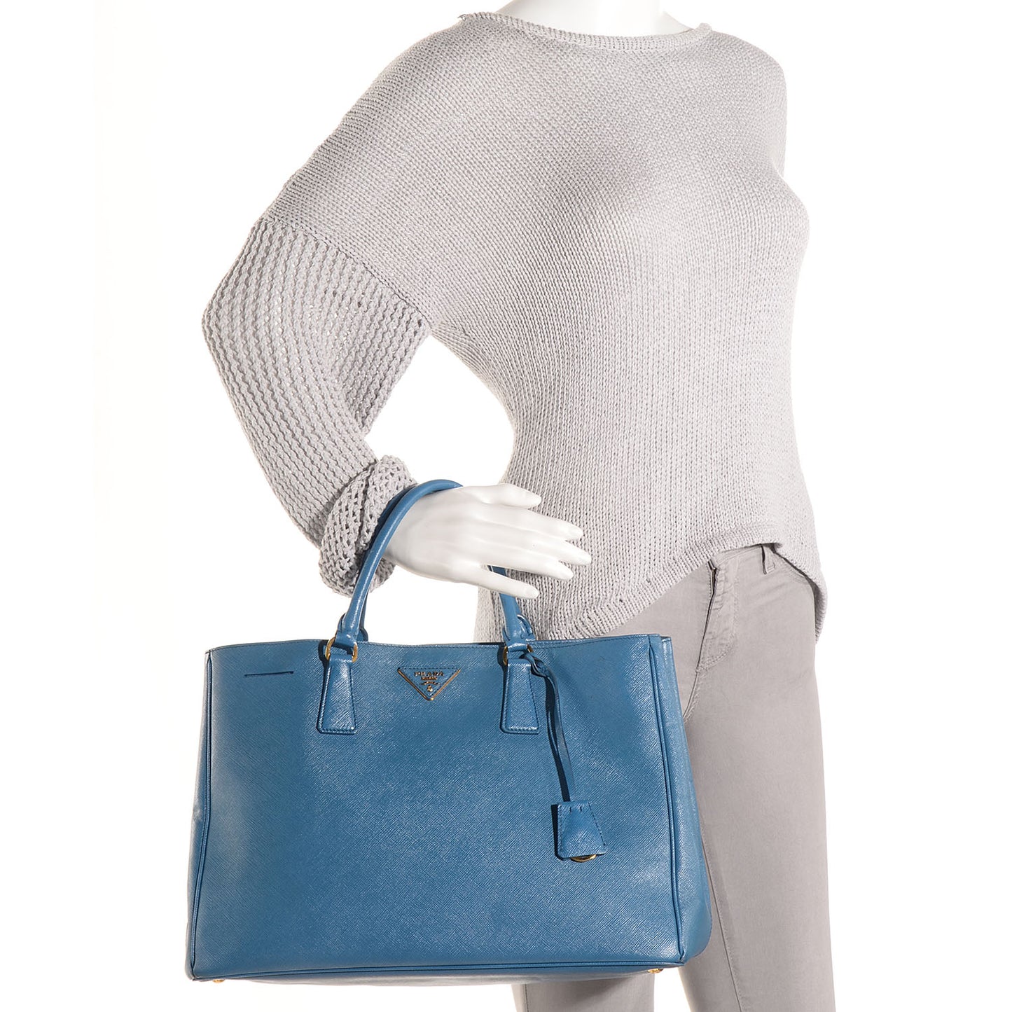 Saffiano Cuir Medium Double Bag Bluette