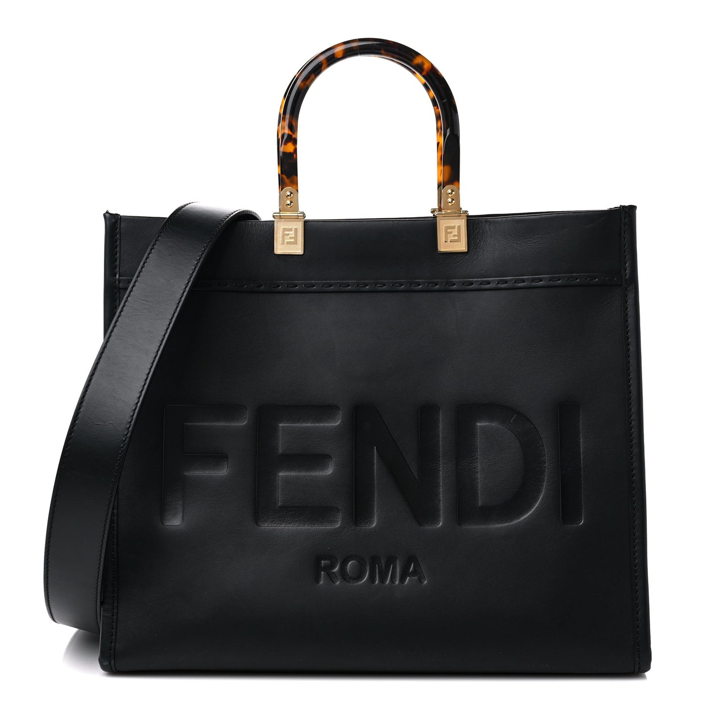 Vitello King Plexiglass Medium Fendi Sunshine Shopper Tote Black