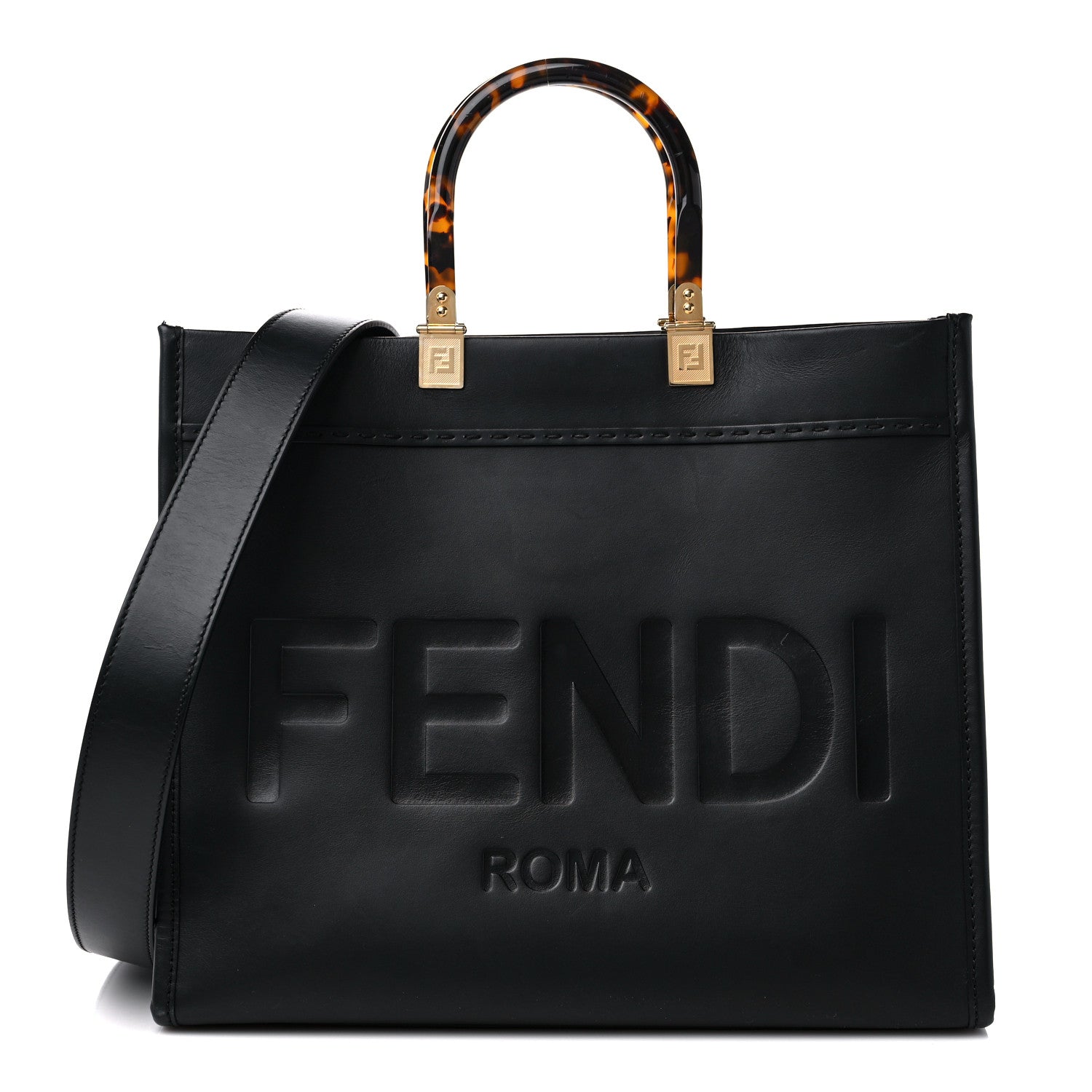 Fendi Vitello King Plexiglass Medium Fendi Sunshine Shopper Tote Black 1 of 18