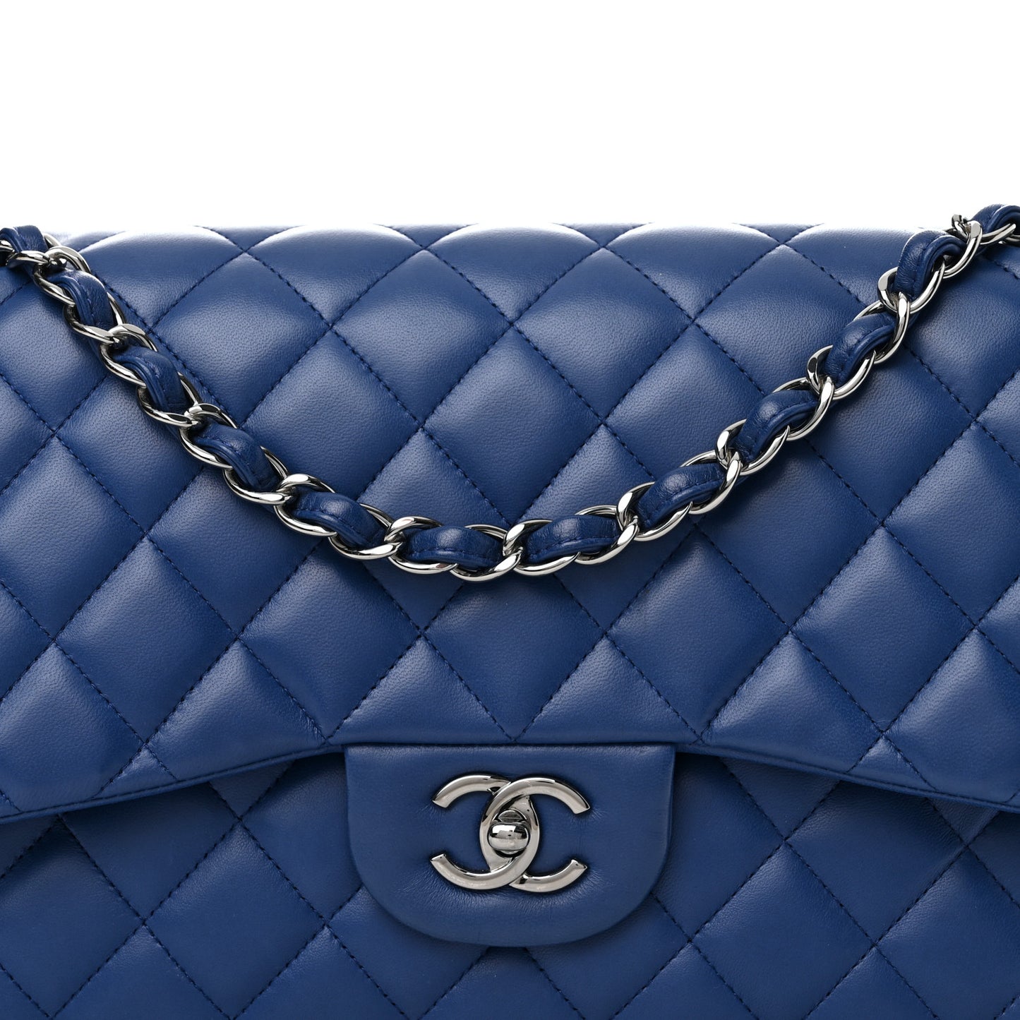 Lambskin Quilted Jumbo Double Flap Blue
