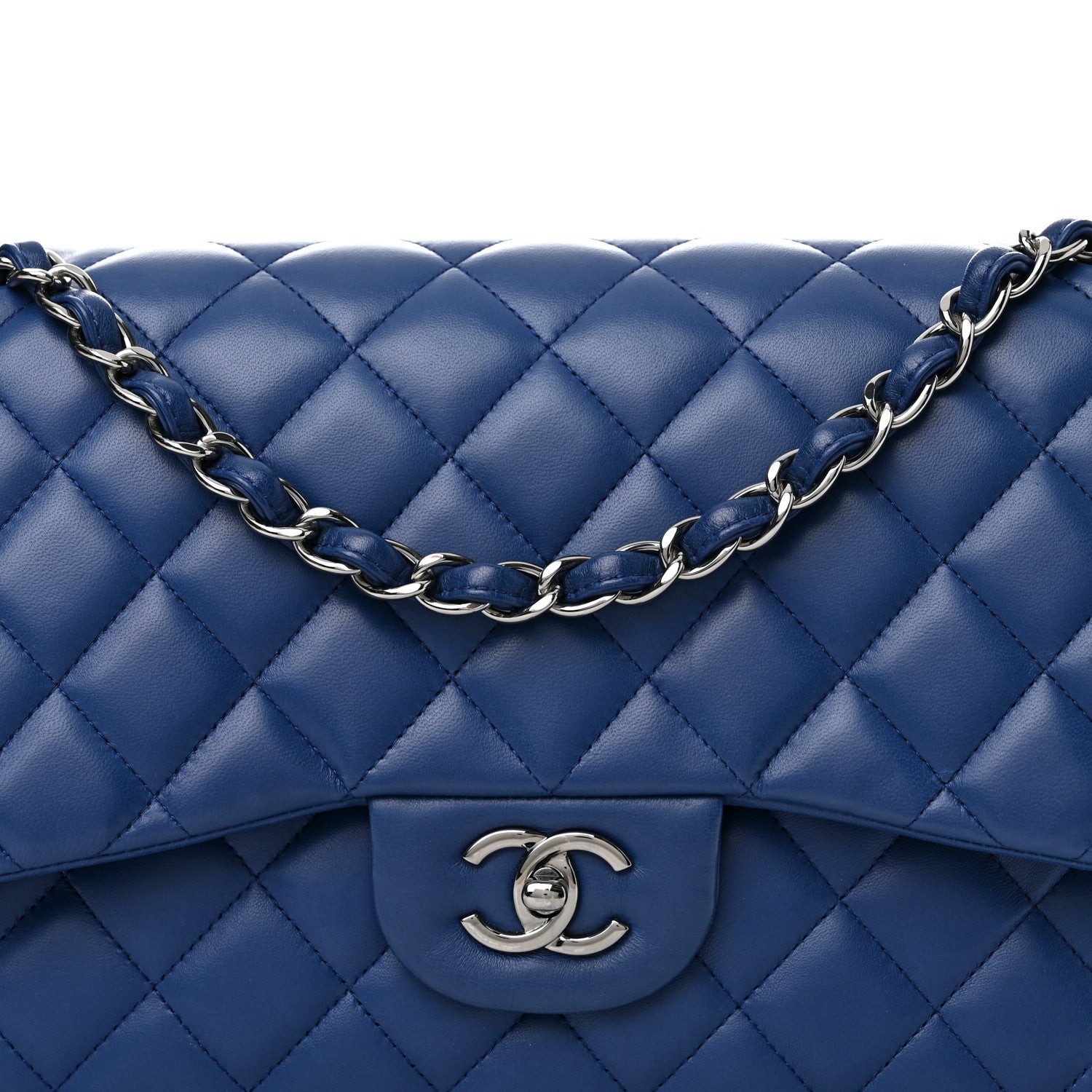 Chanel Lambskin Quilted Jumbo Double Flap Blue 8 of 12