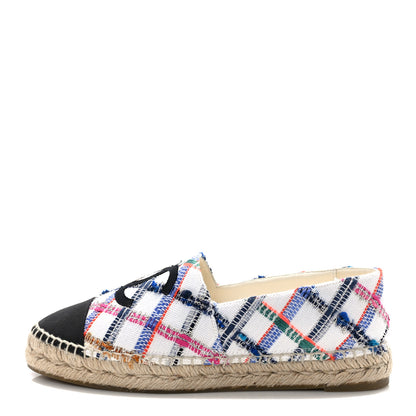Chanel Tweed Grosgrain CC Espadrilles 40 White Blue Pink Green Black 1 of 10
