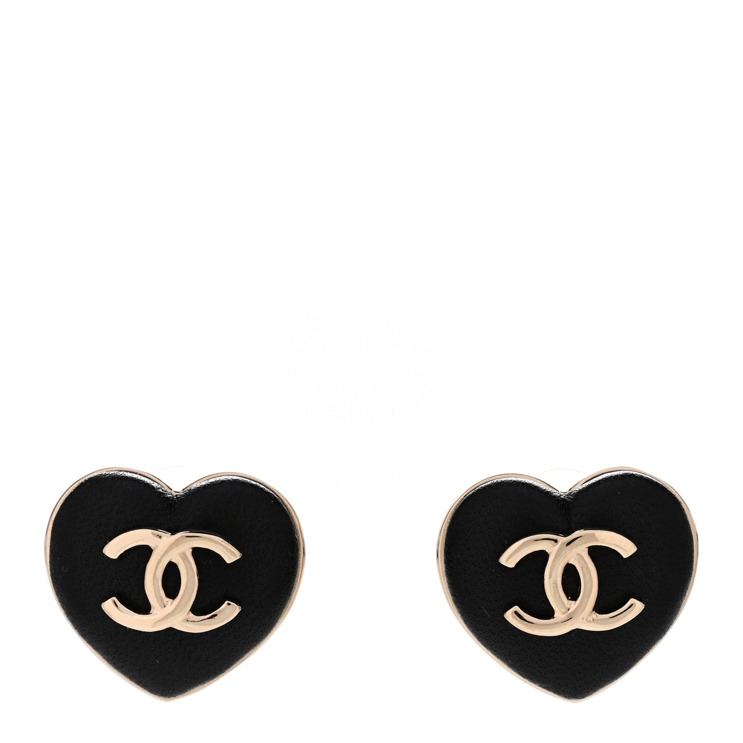Lambskin CC Heart Earrings Black Gold