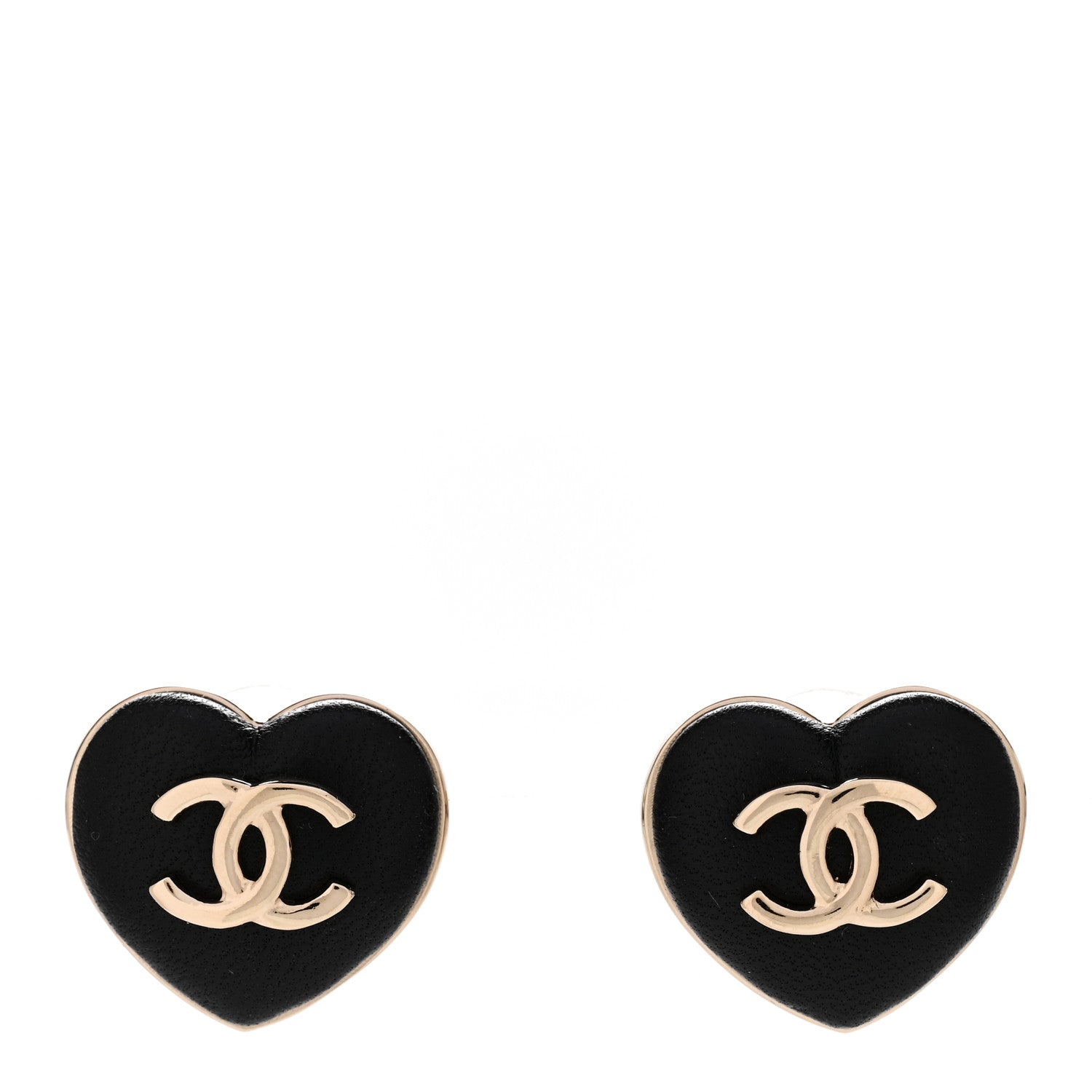 Chanel Lambskin CC Heart Earrings Black Gold 1 of 4