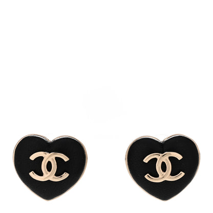 Chanel Lambskin CC Heart Earrings Black Gold 1 of 4