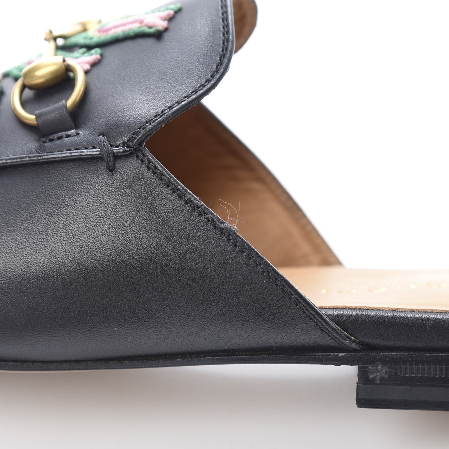 Calfskin Flower Embroidered Princetown Slippers 41 Black