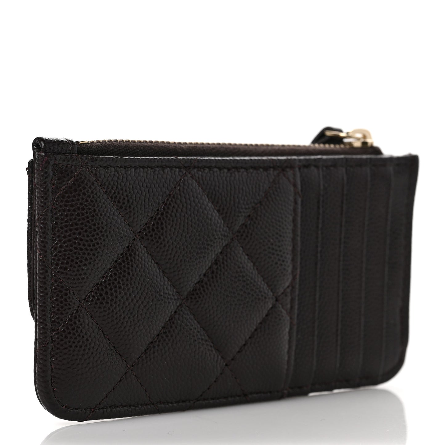 Caviar Quilted Flap Zip Card Holder Dark Brown