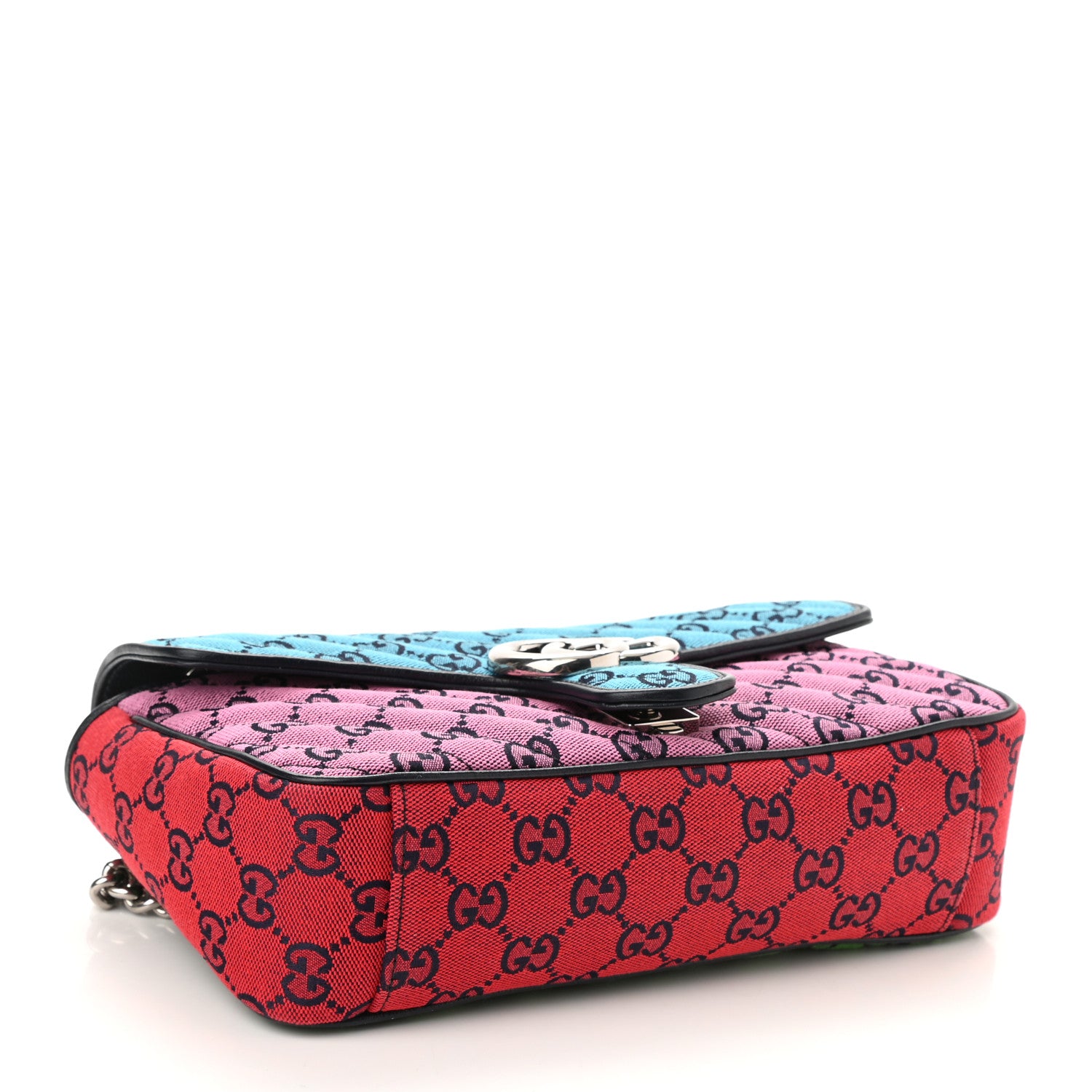 Gucci Monogram Multicolor Matelasse Diagonal Small GG Marmont Shoulder Bag Light Blue Pink Blue Green Red 4 of 10