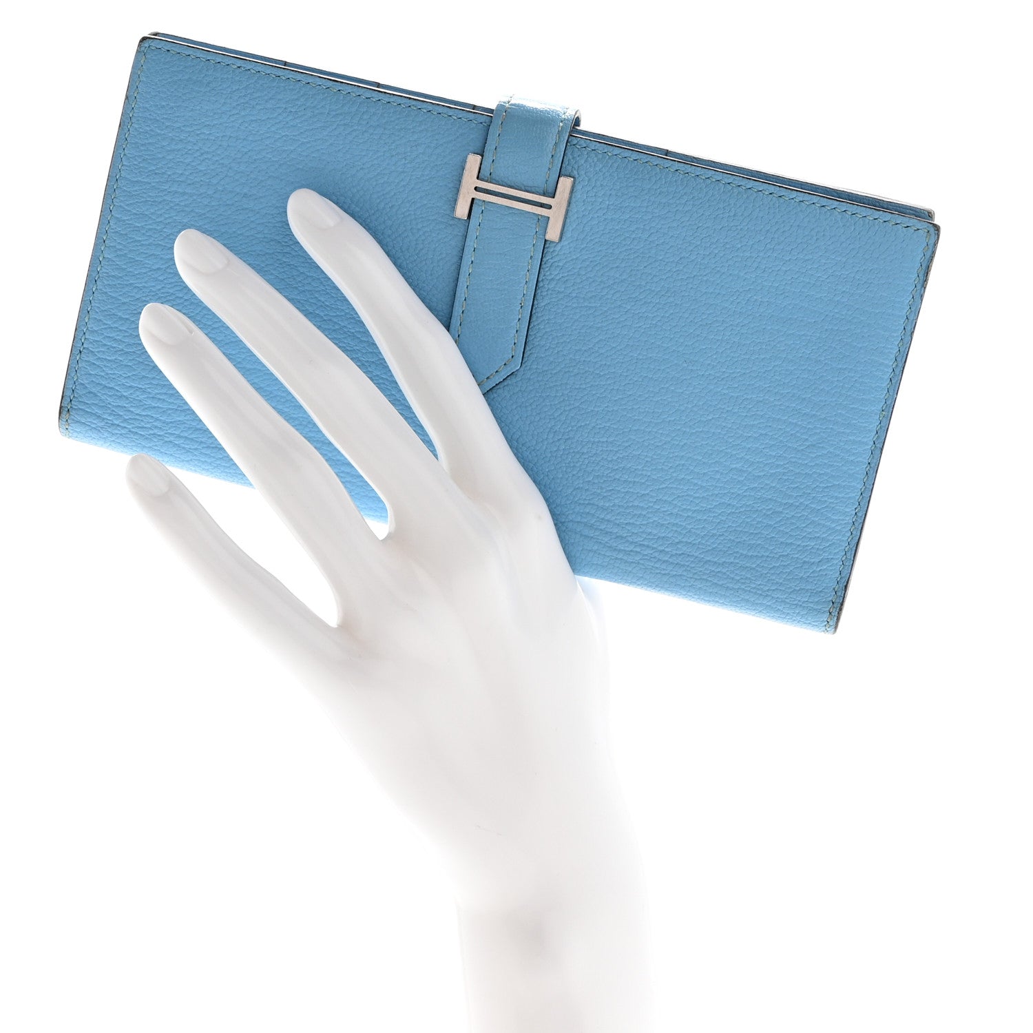 Hermes Chevre Mysore Bearn Gusset Wallet Celeste 2 of 15