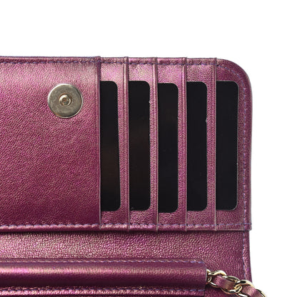 Chanel Iridescent Lambskin Quilted Mini Wallet On Chain WOC Purple 8 of 12