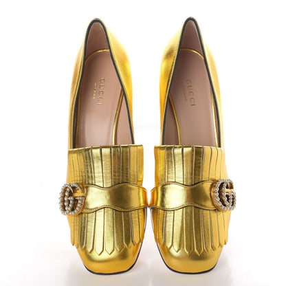 Gucci Metallic Nappa Pearly GG Marmont Fringe 50mm Loafer Pumps 37.5 Oro Vecchio 5 of 13