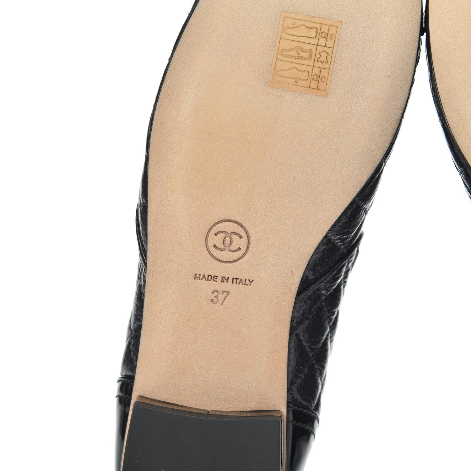 Chanel Calfskin Patent Grosgrain Quilted Cap Toe Chain Boots 37 Black 6 of 8