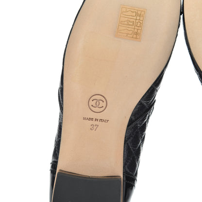 Chanel Calfskin Patent Grosgrain Quilted Cap Toe Chain Boots 37 Black 6 of 8