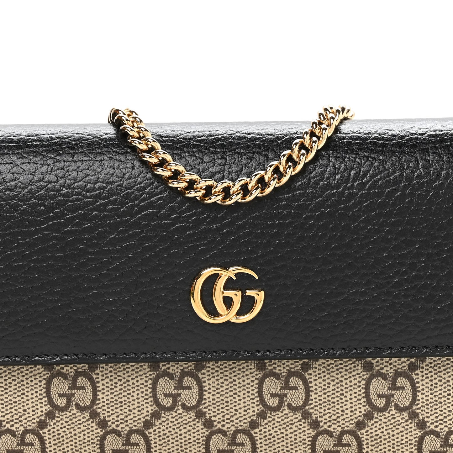 Dollar Calfskin GG Supreme Monogram Petite GG Marmont Wallet Chain Bag Black Beige Ebony