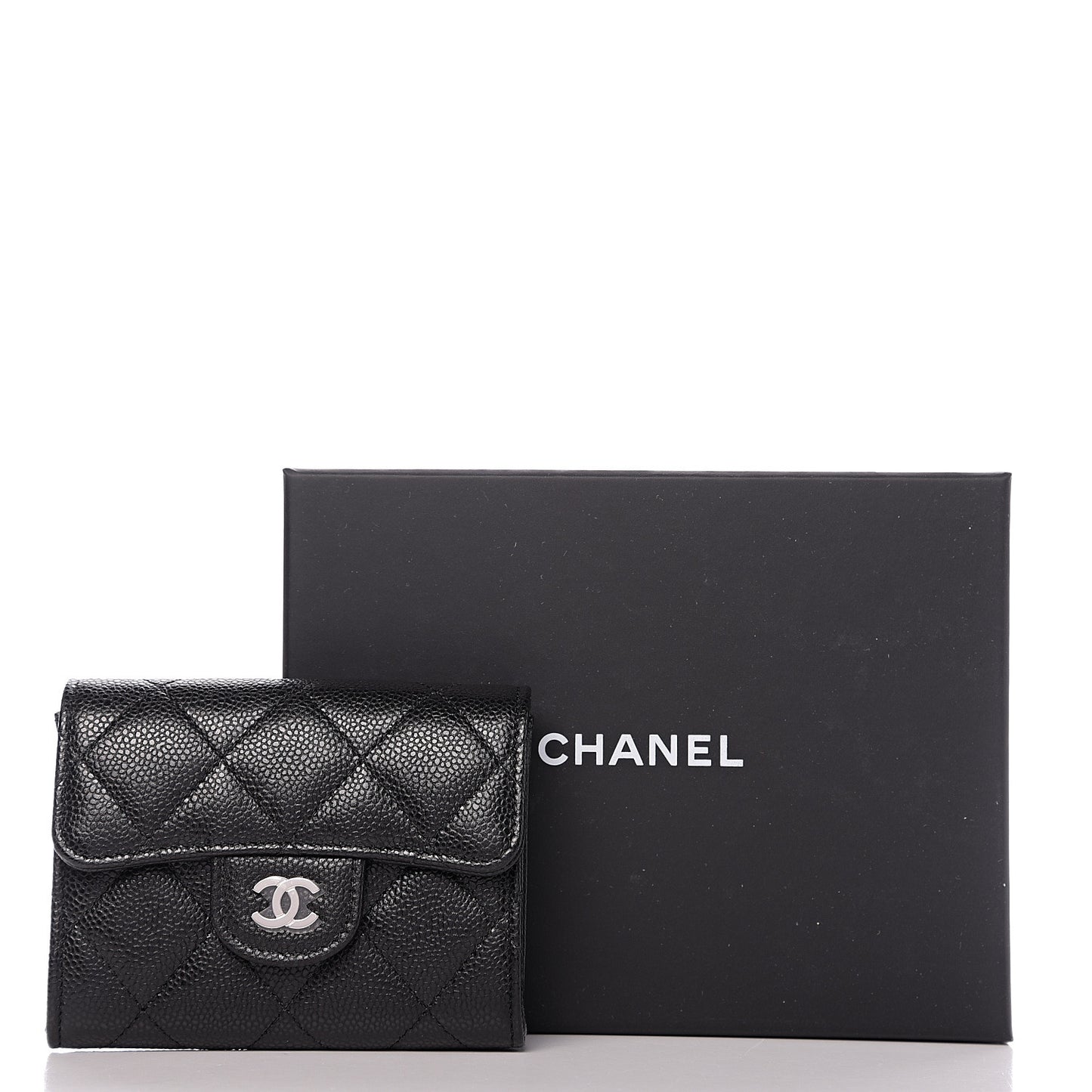 Caviar Quilted Flap Card Holder Black