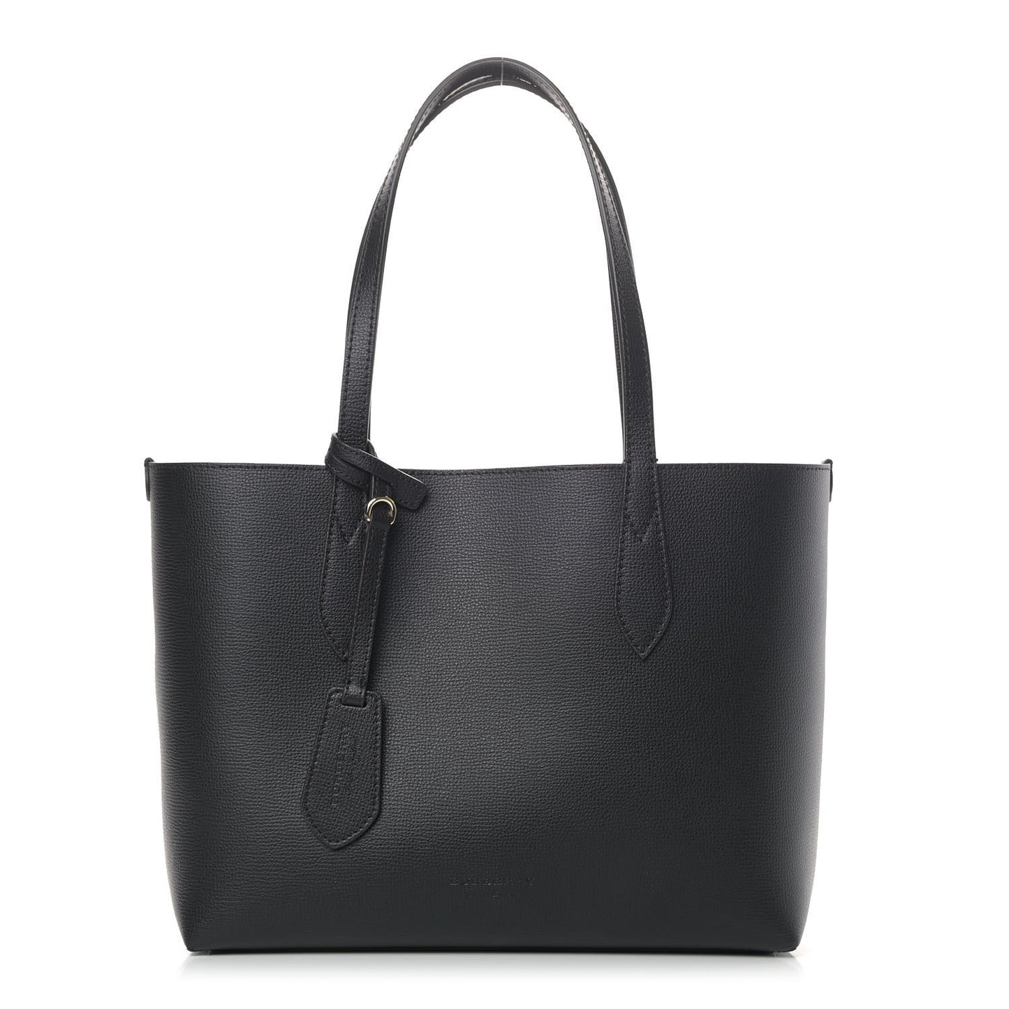 Grainy Calfskin Haymarket Check Small Reversible Tote Black