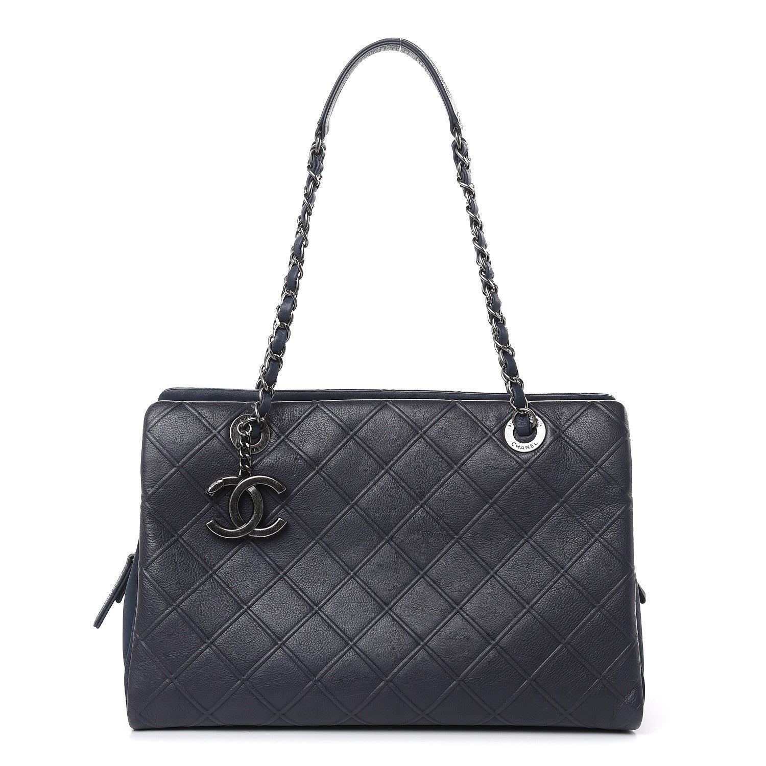 Chanel Calfskin Diamond Embossed Large CC Zip Shopping Tote Blue 1 of 14