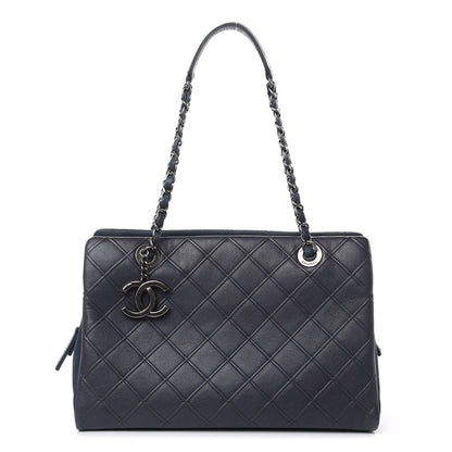 Chanel Calfskin Diamond Embossed Large CC Zip Shopping Tote Blue 1 of 14
