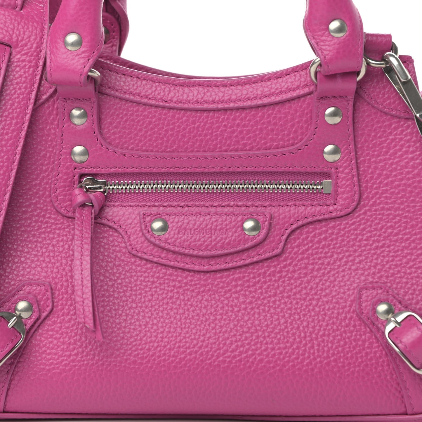 Grained Calfskin Neo Classic Silver Hardware Mini City Fuchsia