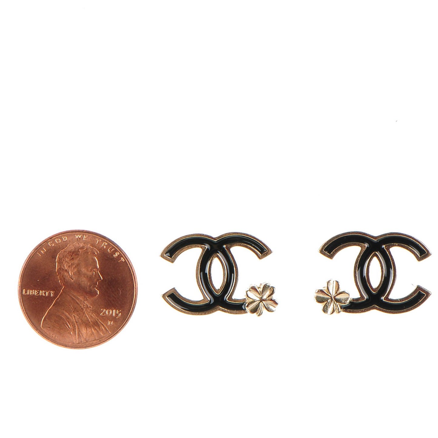 Enamel CC Clover Earrings Black Gold