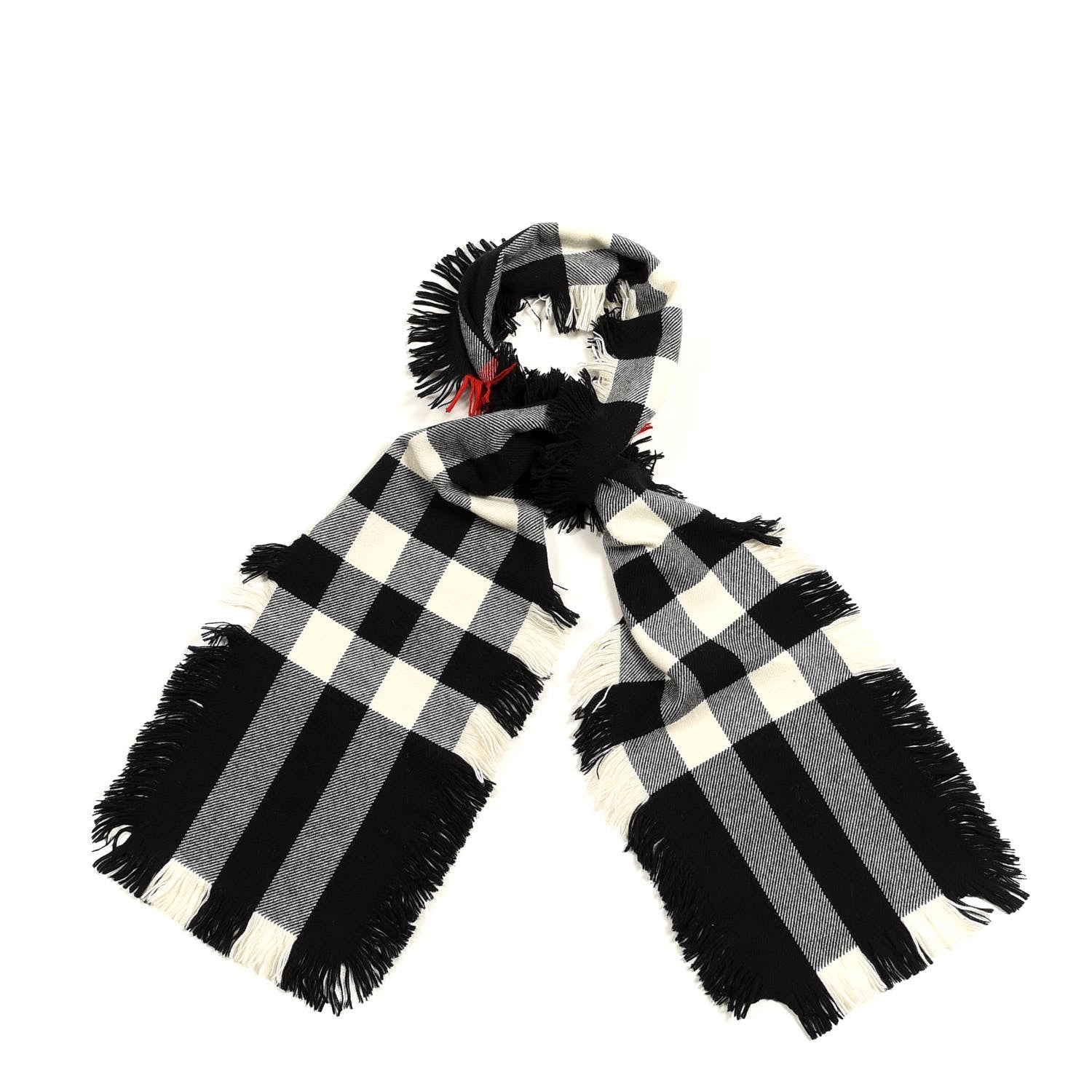 Burberry Wool Half Mega Check Fringe Scarf Black 1 of 4