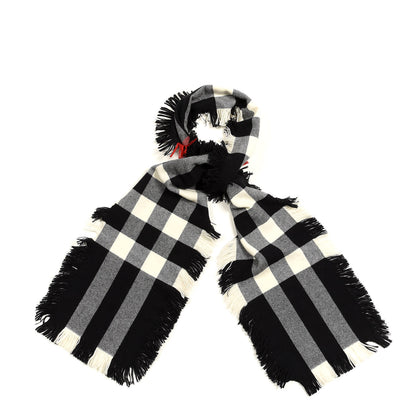 Burberry Wool Half Mega Check Fringe Scarf Black 1 of 4