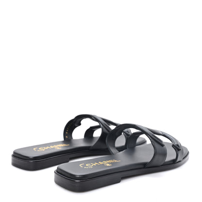 Chanel Lambskin CC Cut Out Mules Sandals 39 Black 5 of 10