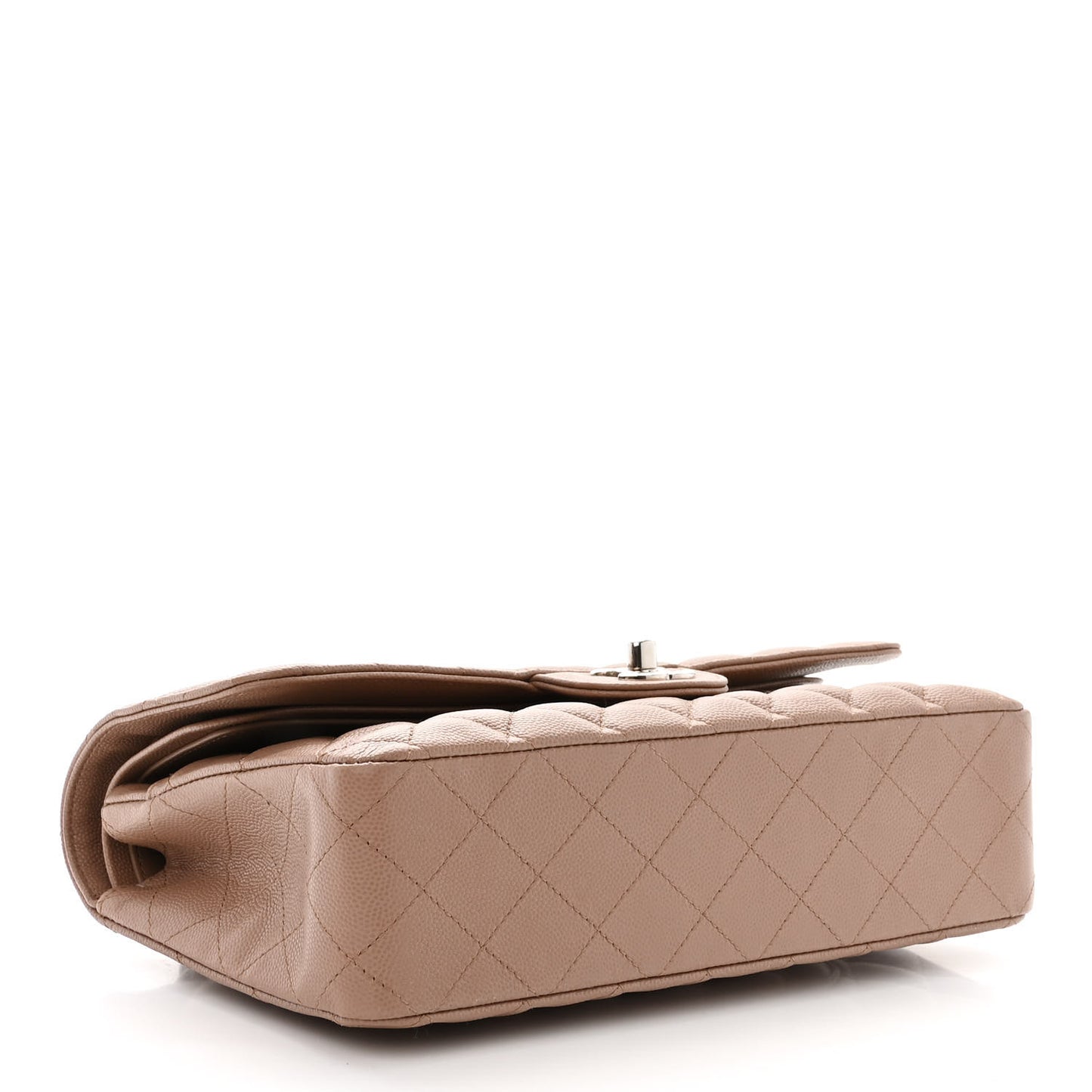 Caviar Quilted Medium Double Flap Beige