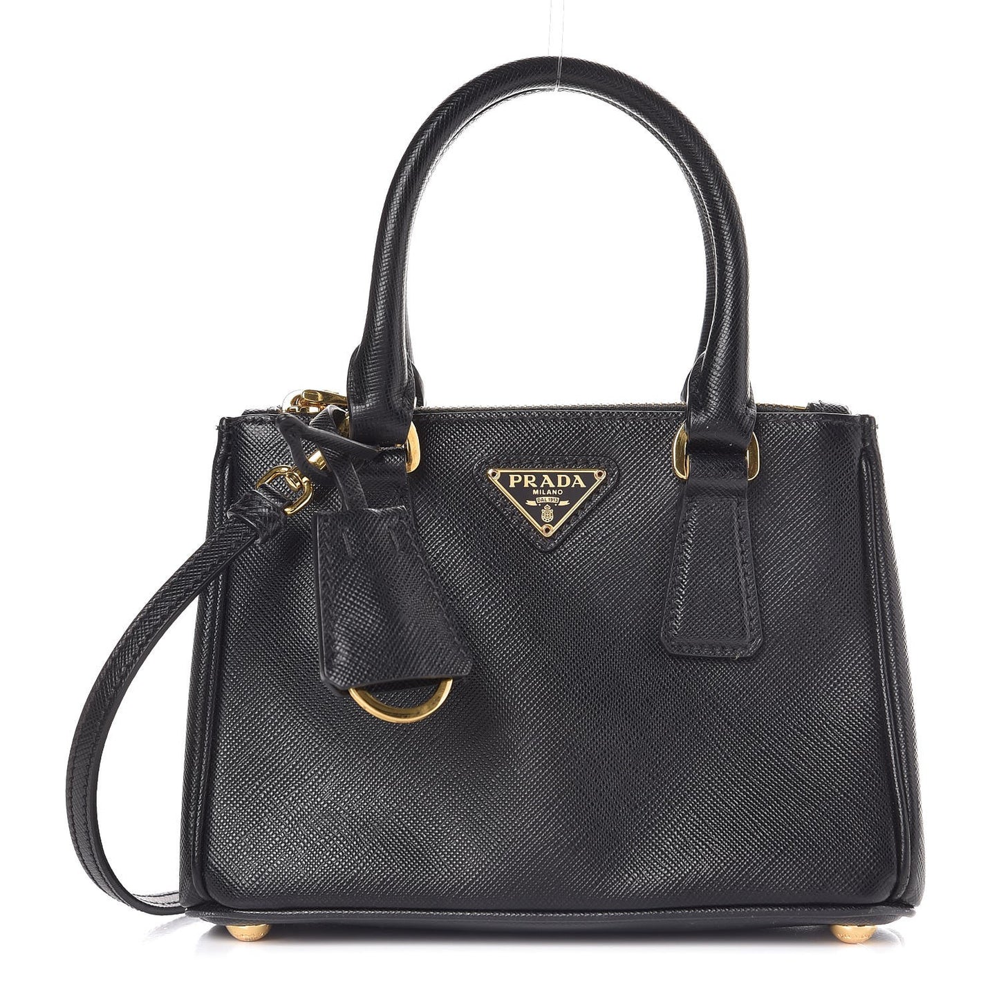 Saffiano Lux Mini Galleria Double Zip Tote Black