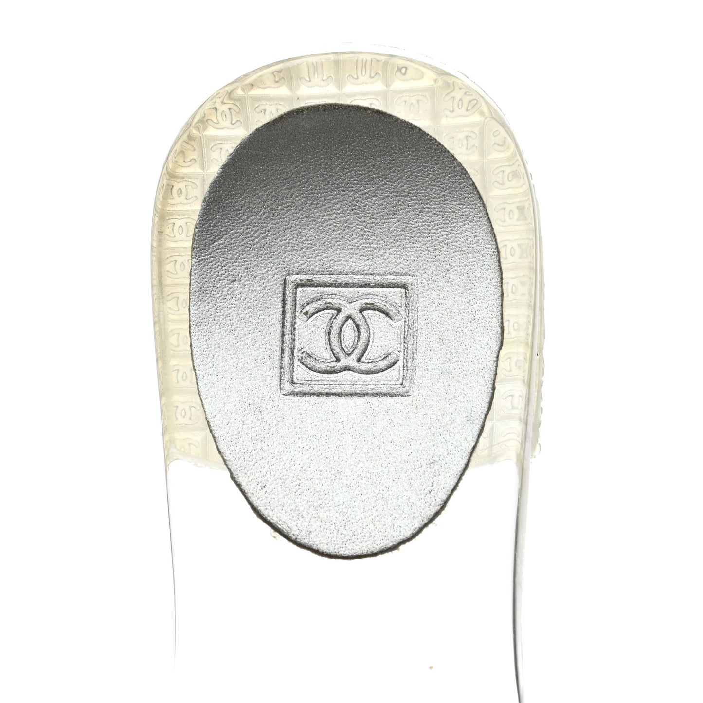 PVC Transparent Satin CC Logo Sport Slide Sandal 36 White Silver