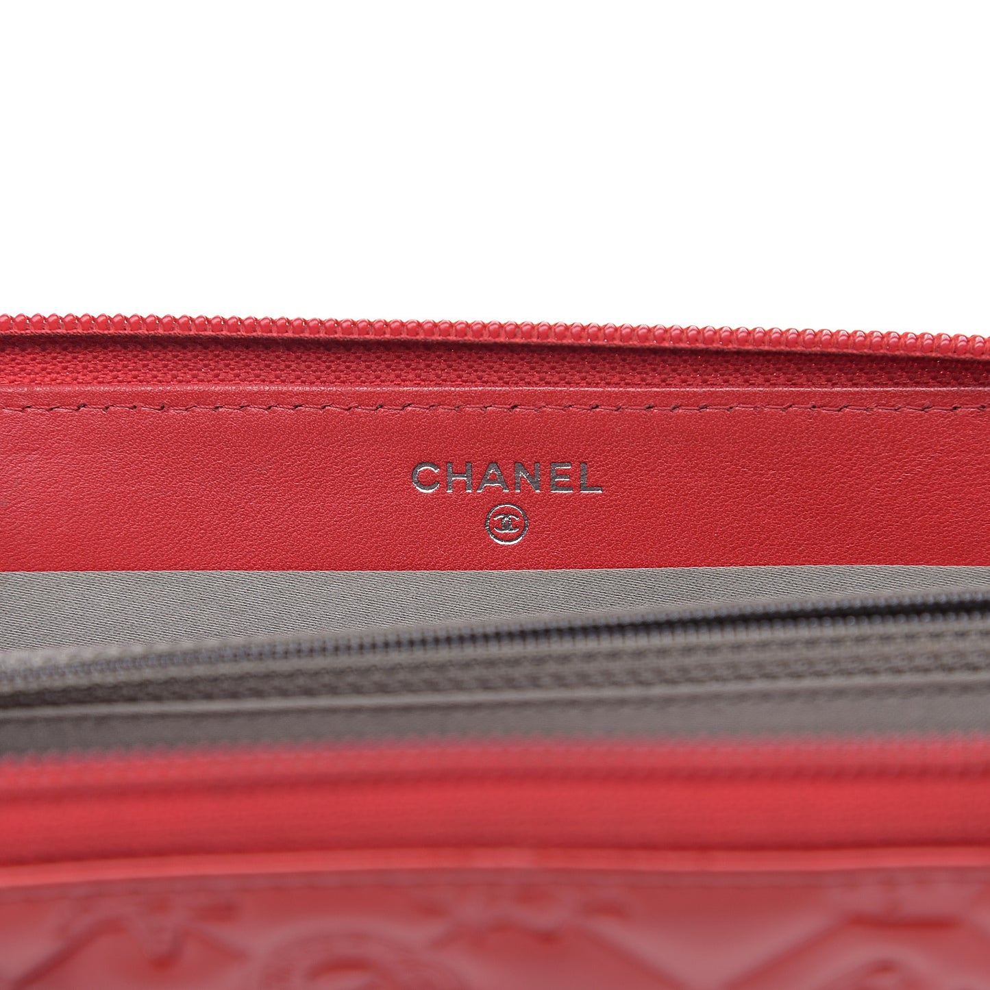 Patent Calfskin Lucky Symbols Zip Around Wallet Red