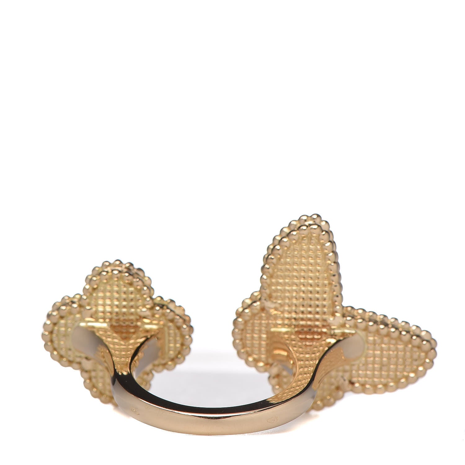 Van Cleef & Arpels 18K Yellow Gold Mother of Pearl Tiger Eye Lucky Alhambra Between the Finger Ring 53 6.25 3 of 5