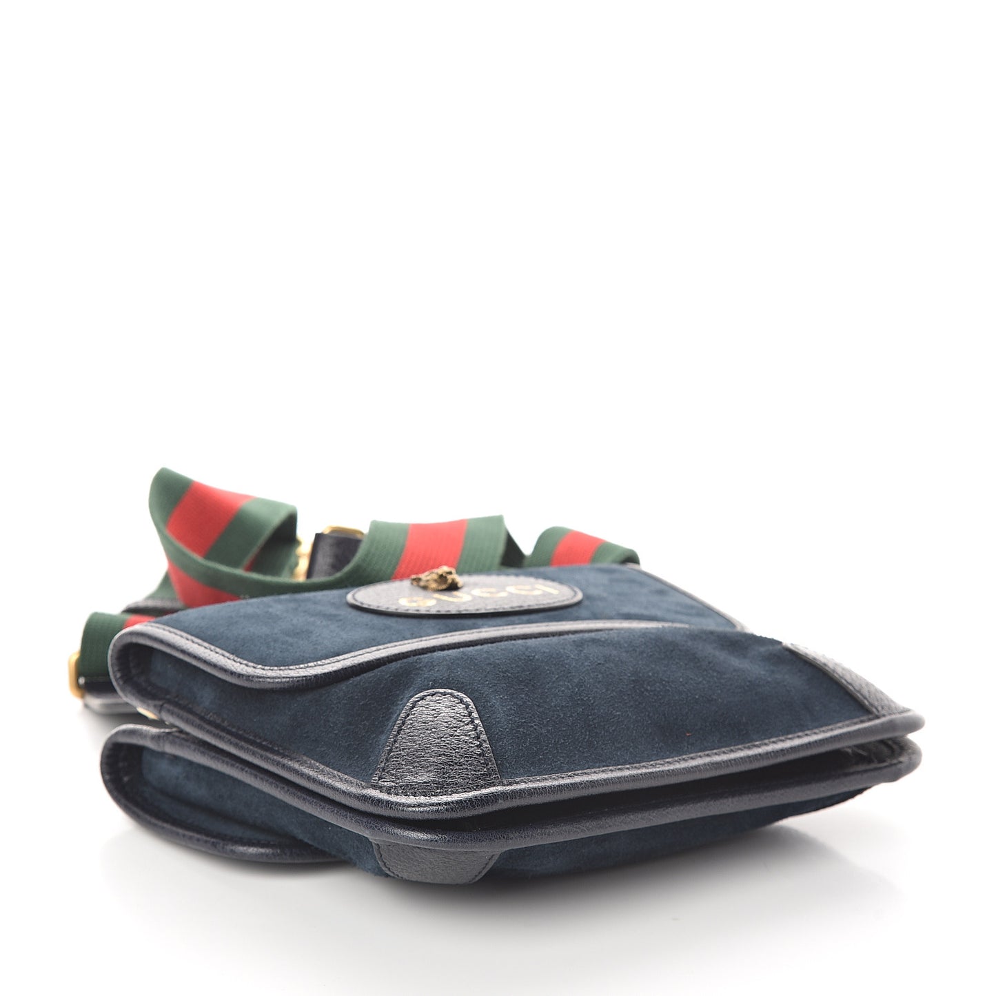 Suede Web Small Neo Vintage Double Flap Messenger Bag Blue